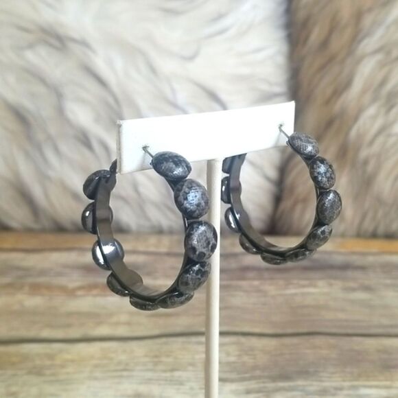Gray Snake Print Large Hoop Earrings - Picture 1 of 4